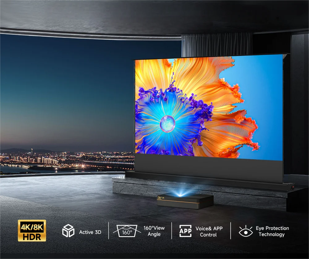 【Smart Home Cinema Centerpiece】Easy View Motorized Projector Screen - Voice Controlled 4K Screen with Silent Auto-Lift for Living Room Theater