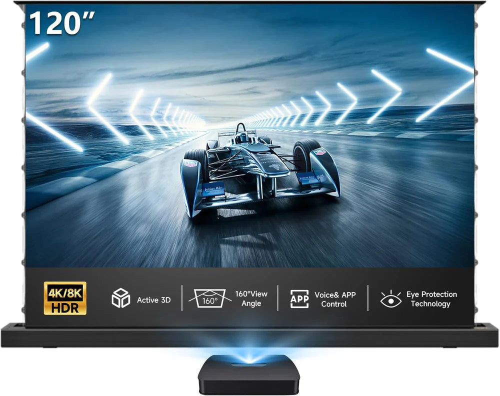 【Smart Home Cinema Centerpiece】Easy View Motorized Projector Screen - Voice Controlled 4K Screen with Silent Auto-Lift for Living Room Theater
