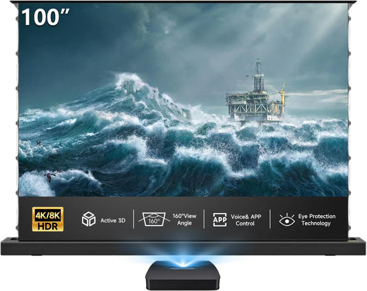 【Smart Home Cinema Centerpiece】Easy View Motorized Projector Screen - Voice Controlled 4K Screen with Silent Auto-Lift for Living Room Theater
